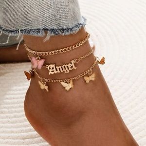 3 pcs Butterfly Charm Anklet Golden Chain Angel